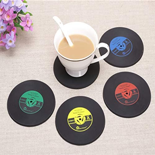 MA87 Cup Mat CD Records Shape Kitchen Party Bar Cup Mat Placemat Silicone Coaster Creative (Red)