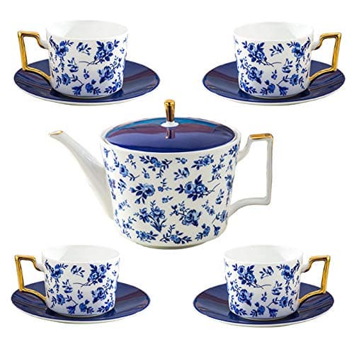 Ceramic teapot Black Tea Cup Blue and White Blue Danube 9 Head Set (1 Pot 4 Cups 4 Discs)