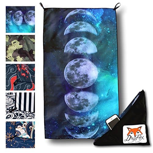 DryFoxCo Quick Dry Reversible Microfiber Beach & Travel Towel with Exclusive Water-Resistant Pocket for Valuables- Compact, Lightweight, Absorbent, Soft, XL 60"x30" - Outdoors, Backpacking, Sports