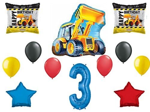 JTJ Products Bundle of 3rd Boy Birthday Construction Loader Balloon Bouquet with 40" Blue #3