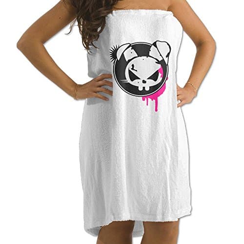 A Grunge Sticker With A Rabbit Head Towel Wrap,Women's Spa Shower and Bath Towels With Adjustable Velcro (One Size,White)