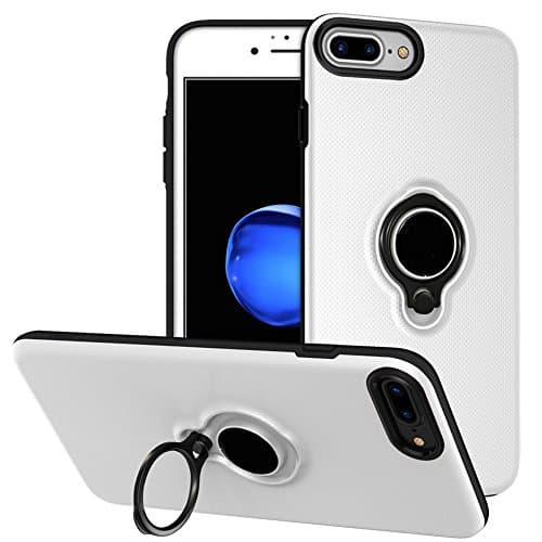 iPhone 6 Plus/6s Plus Battery Case - Veepax Premium 3700mAh Portable Charging Case for 6 Plus&amp;6s Plus&amp;7 Plus&amp;8 Plus Extended Rechargeable Power Bank with Ring Holder Magnet Kickstand - White