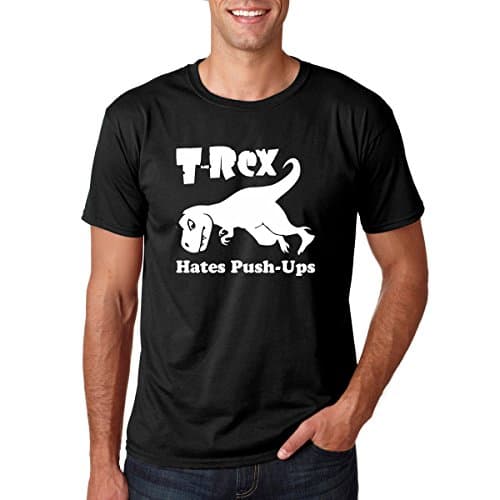 CrazWear T-Rex Hates Push-Ups Exercise - Funny Humor Workout Premium Cotton Men's T-Shirt (Medium, Black)