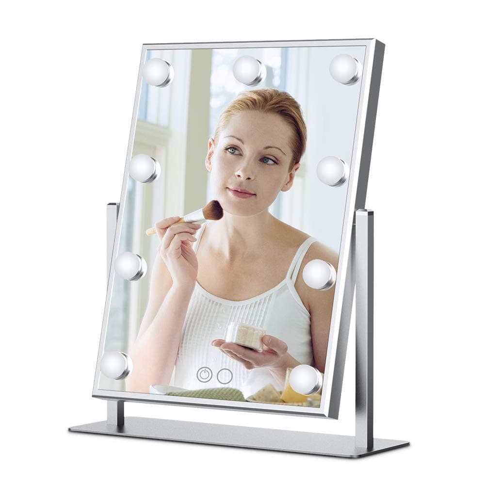 Nitin Lighted Vanity Mirror with Dimmable Touch Control, Hollywood Style Makeup Cosmetic Mirrors with Lights, Aluminum Frame Jewelry Packaging Material Velvet Back Plate (Silver)