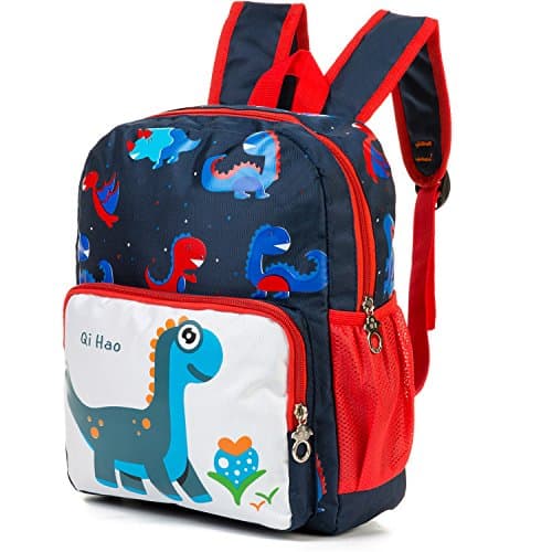 MODARANI Little Boys Cute Dinosaur Print Canvas School Backpack Lightweight Rucksack (dark blue)