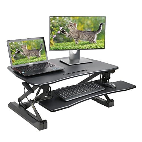 Dimivor Height Adjustable Standing Desk Converter - 36" Wide Platform Sit Stand Desk Computer Workstation (Black)