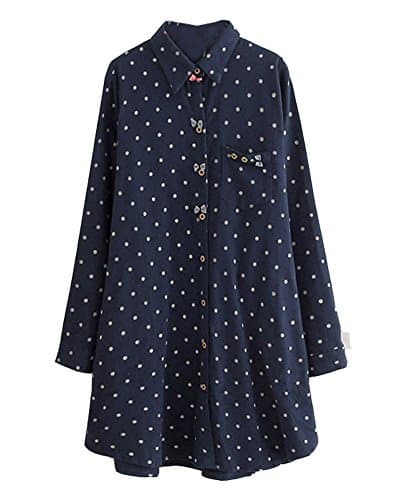 HOOBEE LINEN Women's Long Sleeve Button Down Polka Dot Printed Shirt Dress
