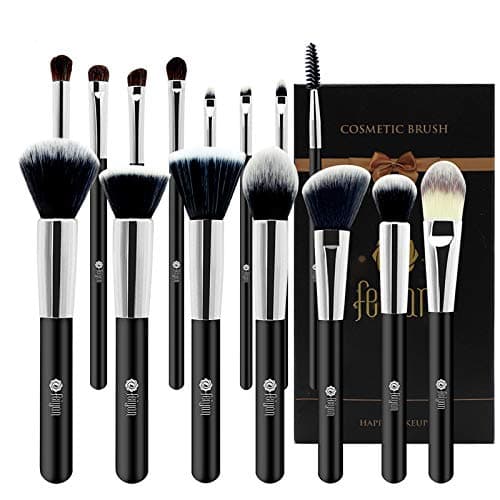 FEIYAN Professional Makeup Brushes Set High Density Bristles Foundation Powder Brushs with Flannel Case Bag and Gift Box (black)
