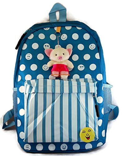 Cute Blue Smiley Face Backpack with a Lucky Toy (Pink Pig)