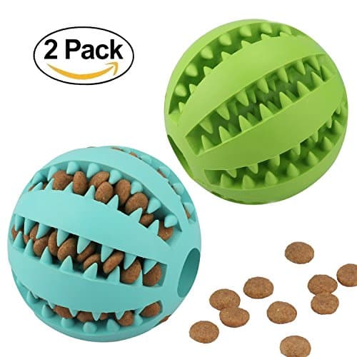 2 Pack Dog Toy Balls Bite Resistant Soft Rubber Bouncy Treat Pet Toys Ball Tooth Cleaning IQ Training Chew Ball Toy