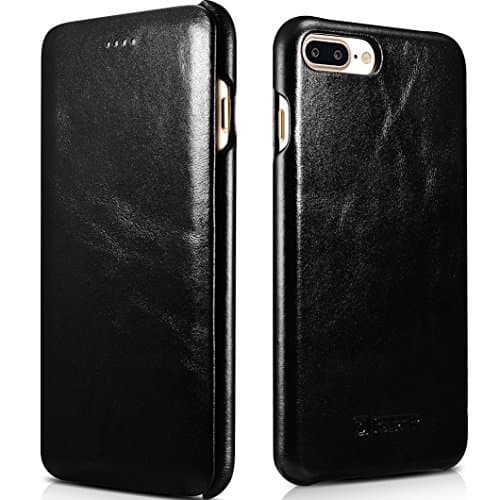 iPhone7 Plus Case,By Jabit Genuine Leather Case, icarercase Handmade Vintage Series Side-Open Ultra Thin Folio Flip Protective Case Cover Protective Cover[Black]