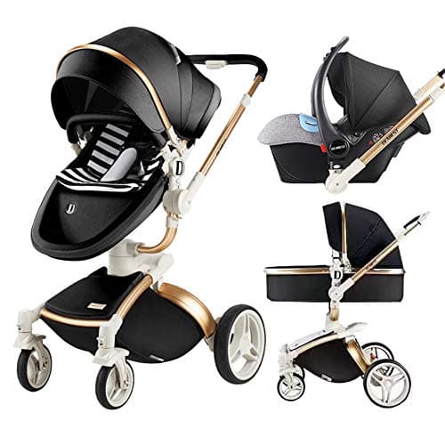 Baby Stroller 3 in 1 with Separate carrycot Gold Frame 360 Degrees Rotation High Baby Carriage Landscape Stroller for Newborn ({Type=String, Value=Black})