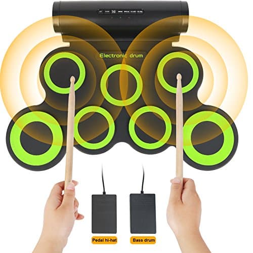 Electronic Drum Set,Portable Roll Up 7 Practice Pad,Electronic Drum Kit with Free Bonus Headphone,Cleaning Brush,Drum Sticks and Pedals,Up to 10H Playing Time,Birthday Gift For Kids,Beginner