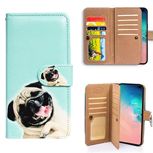 BCOV Galaxy S10 Plus Case, Funny Pug Dog Multifunction Wallet Leather Cover Case For Samsung Galaxy S10 Plus