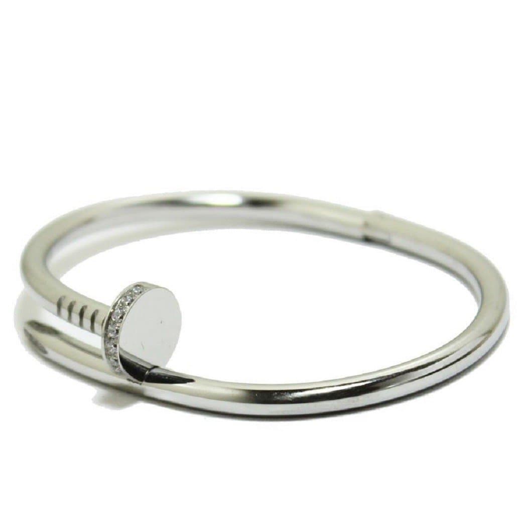 MARAT Brands® Designer Inspired Silver/White Gold Nail Bangle Bracelet with stone