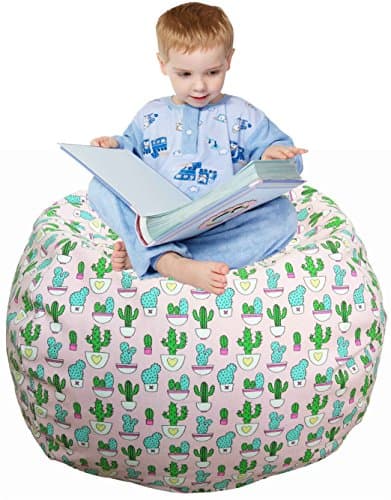 Stuffed Animal Storage Chair Cover, Soft Canvas&amp;Handle, Kids Bean Bag Game Chair Perfect Storage Solution In The Bedroom - 38", Cactus Print