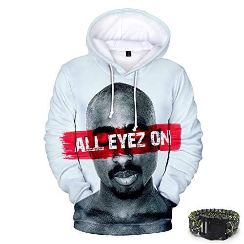 HD 3D Printing Pullover Rapper 2Pac Print Hoodie Sweatshirt Unisex Pocket Hoodie,Plus Velvet,Suitable for Autumn and Winter(Free bracelet)