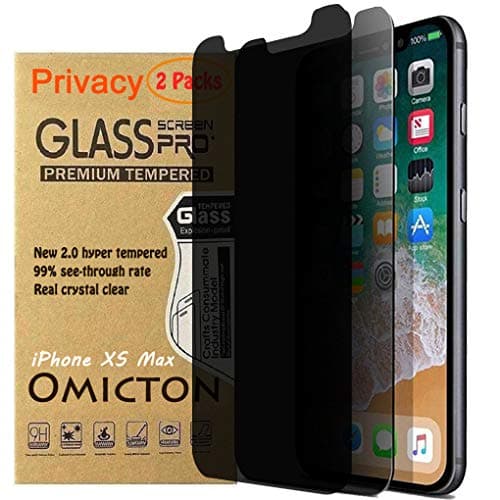Omicton Compatible with iPhone XS Max 6.5", New-tech Privacy Tempered Glass Screen Protector, 9H Hardness(Like an knief) with 2.5D Curve Edge, More Sharpness & Anti Spy, Case Friendly, Easy Install