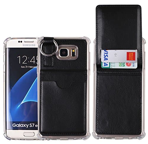 Galaxy S7 Edge Wallet Case,[Pocket Ring Bumper] Credit Card Case [Kick Stand] Protective Hybrid Case [Key Ring Holder] with 3 Cards Slot Wallet for Galaxy S7 Edge (Black)