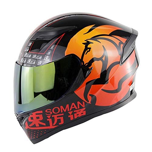 PX7 Compact Lightweight Full Face Motorcycle with Dual Visors Lens, Modular DOT And ECE Approved Moto Helmet for Racing Car Locomotive Unisex-Adult Red Helmet,M