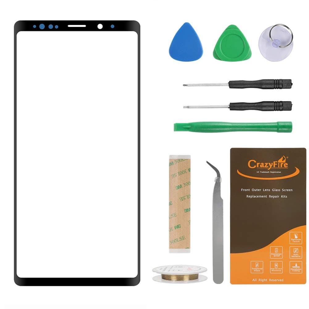 Original CrazyFire Compatible with Samsung Galaxy Note 9 N9600 Front Outer Touch Screen Glass Lens Replacement,Front Outer Lens Glass Screen with Tool Kit for 6.4 inch Note 9 SM-N960U N960F(Black)