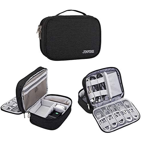 JINFIRE Electronics Organizer Travel Cable Cord Bag Accessories Gadget Storage Cases for USB, Phone, Charger, Hard Drive, Power Bank, Black