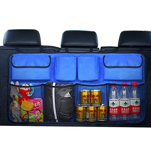 OFDGDBN Car Trunk Storage Bag, Large Capacity Storage Bag with Net Pocket, Rear Seat Bag, Sundries Storage Bag, Multi-Pocket Travel Storage Bag, 89.6 * 26 * 46cm