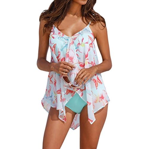 OYSOHE Womens 3PCS Tankini Sets Bikini Bottom Plus Size Mesh Layered Swimwear Swimsuits