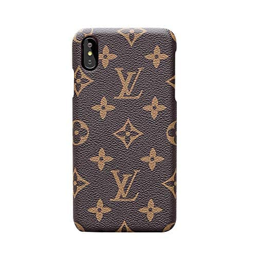 Table Holders iPhone X Xs Case Elegant Luxury PU Leather Monogram Pattern Classic Style Cover Case for Apple iPhone X Xs (Large Logo)