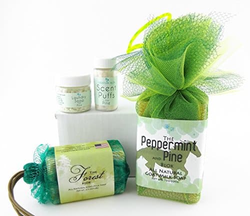 Equestrian Pine Goat Milk Soap Pack – One 7oz Peppermint &amp; Pine Horse Bar, one 4.5oz Forest Bar, one Travel Size Pine Laundry Soap, one Travel Size Pine Scent Puff