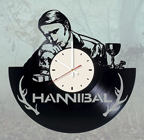 Hannibal Lecter art vinyl record wall clock artwork gift idea for birthday, christmas, women, men, friends, girlfriend boyfriend and teens - living kids room nursery (White/White)