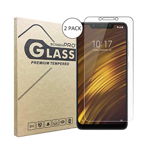 (2 Pack) Xiaomi Pocophone F1 Screen Protector，[Thickness 0.3mm] [9H Hardness] [Bubble Free] [Easy to Install] [Anti-Scratch] 2.5D Round Edge Tempered Glass Screen for Xiaomi Pocophone F1