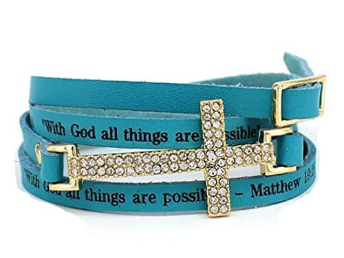 4030013 Matthew 19:26 Leather Wrap Cross Bracelet Scripture With God All Things Are Possible