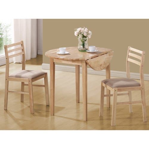 3 Piece Kitchen Bistro Set, Drop Leaf Table Top With Comfortable Cushioned Chair Seats, Functional, Sapce Saving, Casual Style, Suitable For Small Apartments, Dining Room, Natural Finish +Expert Guide
