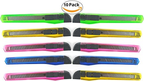 Box Cutter / Hobby Retractable Utility Knife with Strong Snap off Blades (10 Pack)- Great Knife for Cutting Boxes, Panels, tough Packaging, and Much More.