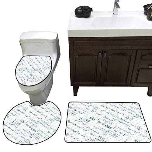 Non Slip Bath Shower Rug Mathematics Classroom Decor Various Complex Math Formulas Operations Science Research Study 3D Digital Printing Teal White