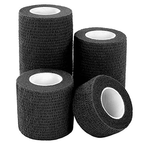 GouGou 4 Rolls Self-Adhesive Bandage First Aid Tape Strong Elastic Wrap for Ankle Waist Knee Elbow Athletic Sports Pets Medical Support Width 1'' 2'' 3'' 4'' Length 5 Yds (Black)