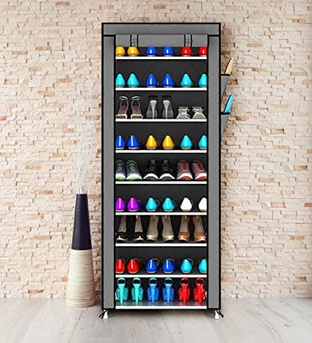 Opza Shoe Racks for Home 9 Tiers Multi-Purpose Shoe Storage Organizer Cabinet Tower with Iron and Nonwoven Fabric with Zippered Dustproof Cover (Shoe Racks for Home)