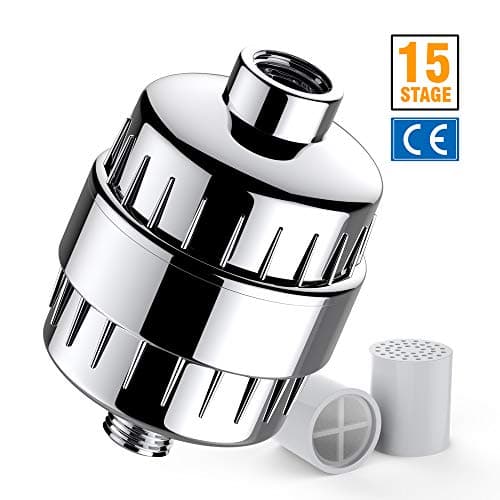KOLLIEE Universal Shower Filter for Hard Water Replaceable Shower Water Filter with 2 Replacement Cartridge 15 Stage Showerhead Filters