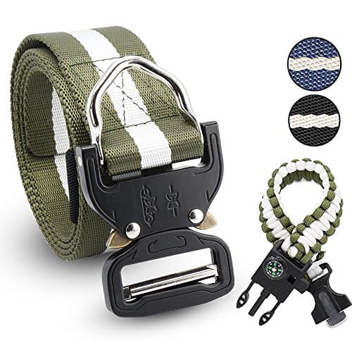 Beforce Multifunctional Kit Bundle – Includes Military Style Tactical Belt, Keychain, Fire Scraper, Compass, Whistle, Paracord. Tactical Belt + Survival Kit Best Camping Everday Use