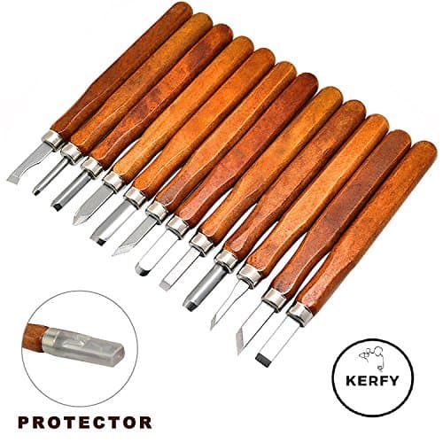 Wood Carving Tools Carbon Steel Chisel Set with Protective Cover – Highly Durable Carbon Steel Wood Carving Tools Knife Kit For Beginners by Kerfy