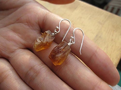 Raw Citrine earrings,E34,925 sterling silver ear wire,Drop length = 27 mm,Citrine drop earrings,Citrine earrings