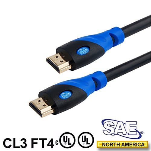SAE In Wall High Speed HDMI Cable 15FT - HDMI 2.0 [UHD 4k, CL3, 3D, ARC] Gold Plated Connectors FT4 Rated, UL CUL Certified Fully Compatible with 3D TVs, HD TVs, DVD players, PC, Game Console
