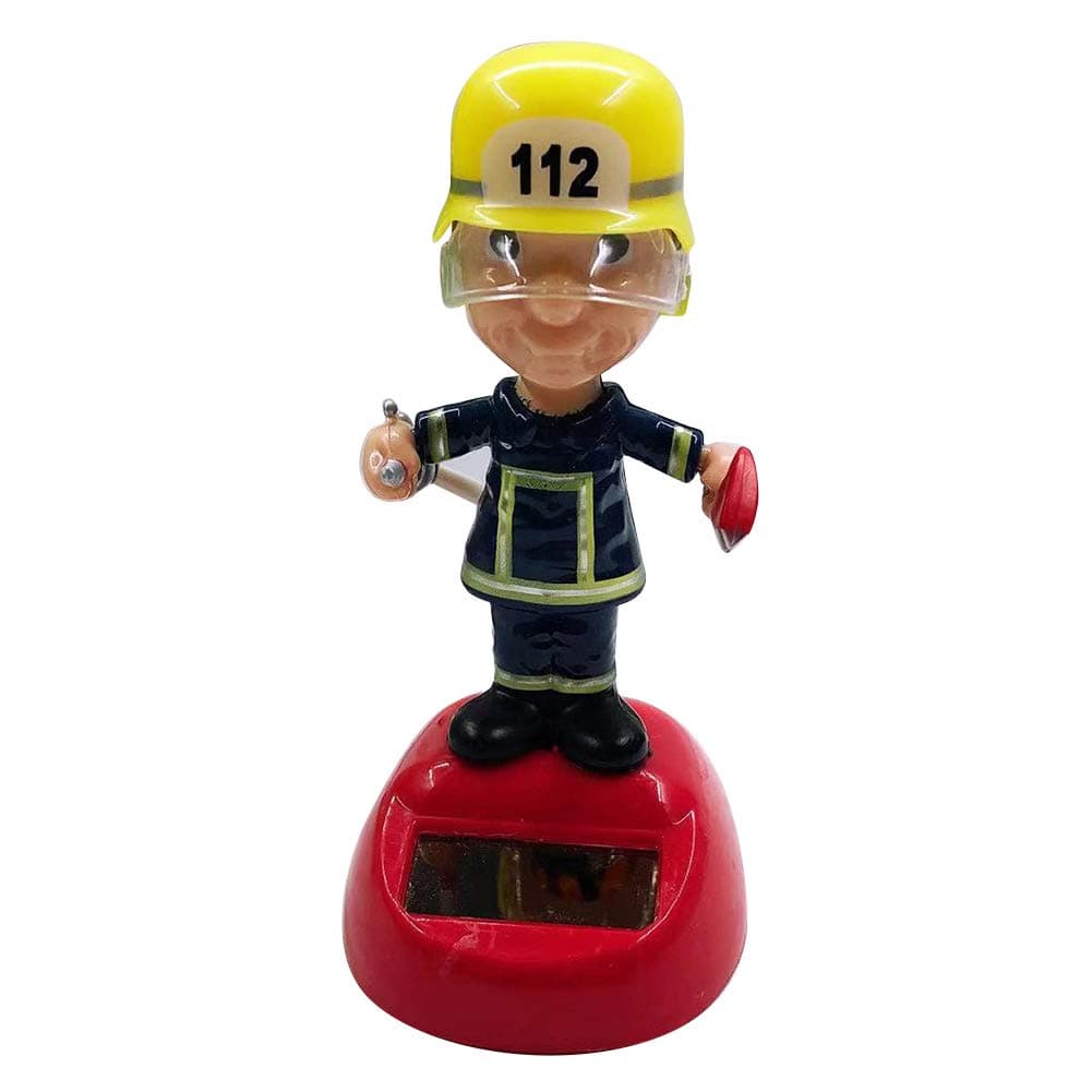 newhashiqi Car Ornament, Creative Cute Firefighter Solar Automatic Shaking Head Car Interior Dashboard Decoration Gift Red