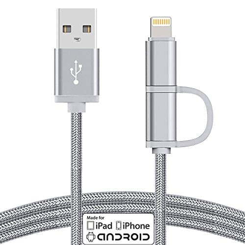FairWell 2 in 1 Dual Lightning USB Cable 3ft/1M,Nylon Braided USB Connector for iPhone,iPad and Android smartphones(Gray)