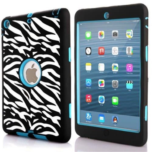 KINGCO For iPad Mini 2 with Retina Display (7.9 inch Tablet) & iPad Mini (7.9 inch Tablet) Sky Blue Triple Layer Deluxe Zebra Printed Hard Soft Hybrid High Impact Armor Protective Case Cover