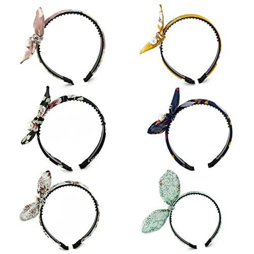 Kaide Boutique Bow fabric Wrapped Plastic teeth comb Headbands Bow Tie Hard HairBand,With A pearl Headband