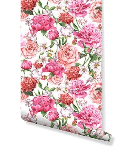 CostaCover - Temporary self Adhesive Removable Wallpaper Sample - Pink Peonies and Roses Watercolor Illustration - Custom Size Available (6'' x 10'')