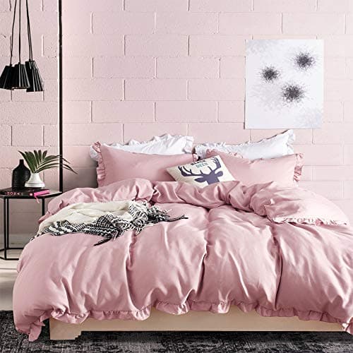 DENGYUE Bed Sheet Set - 3 Piece Premium Diamond Stitched Bedding - Wrinkle, Fade, Stain Resistant - Hypoallergenic - Ultra-Soft Luxurious Lightweight All Season Bedspread (Hazy Pink, Queen Size)