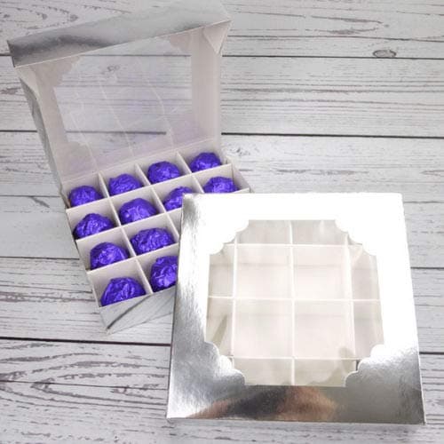 10x Sweet Box Pick and Mix Empty Window Christmas Packaging Celebration Chocolate Tray Boxes (Silver)